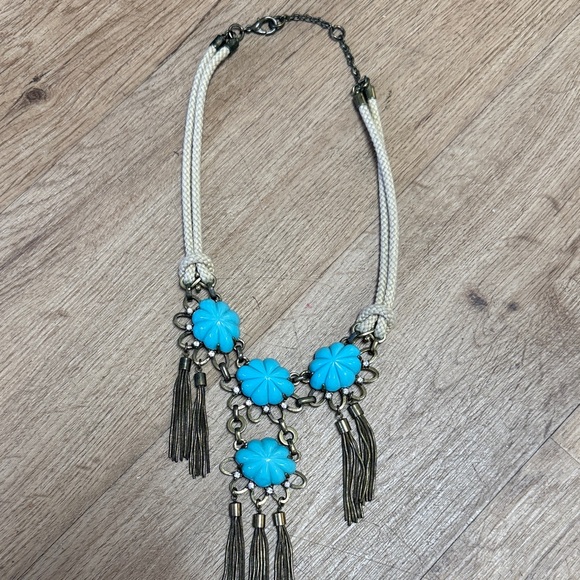 Gerard Yosca Faux Turquoise and Rhinestones Metal Fringe Roping Chain.